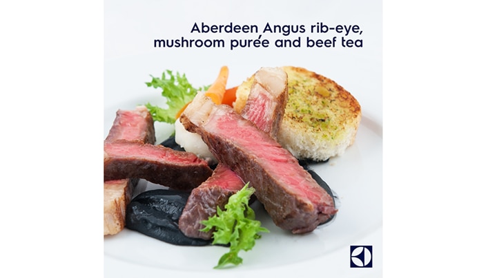 Aberdeen Angus rib-eye, mushroom puree and beef tea